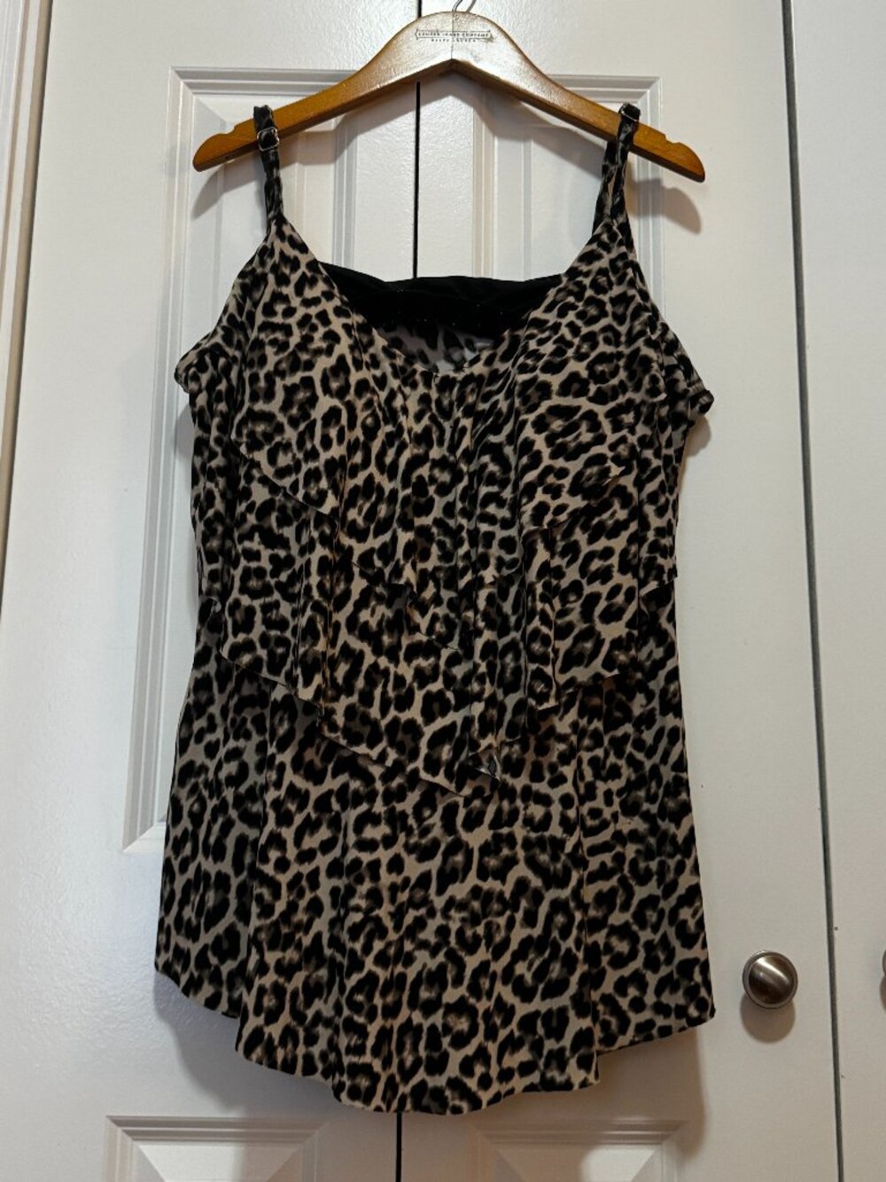Aqua Green Leopard Print Ruffle Tankini Swim Top 20W Molded Cups